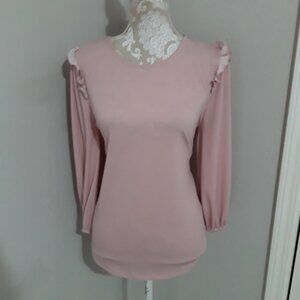Adrianna Papell pink and white polka dot long sleeve top size L